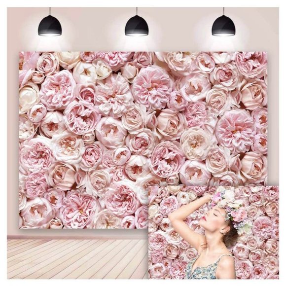 Pink Floral Background Flower Backdrop for Wedding Party Photos Decor 7x5 feet - Picture 1 of 4
